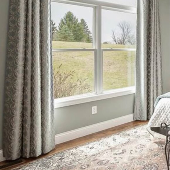 Custom Blue 79W x 100L Embroidered Dupioni Silk Black-Out Curtains. Set of 2 - Picture 2 of 8